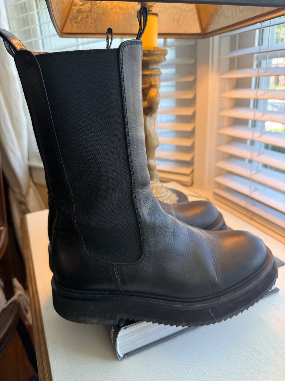 Joseph Black Leather Combat Chelsea Boots 37